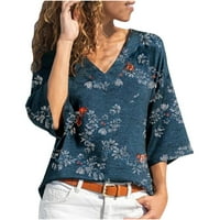 Ženska seksi majica s izrezom u obliku slova u, bluza, majica s rukavima šišmiš, Ležerne široke Vintage majice s cvjetnim printom