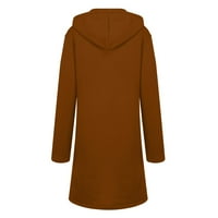Ženski casual labav kaput s patentnim zatvaračem dugih rukava s kapuljačom, Duga majica s podstavom, smeđi kaput od 2 inča, Ženski