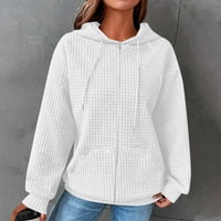 Ženske dukserice Casual dugih rukava s vezicama, jednobojni puloveri od vafla, vrhovi, široka kapuljača s džepom