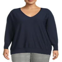 Lagani ženski džemper veličine i veličine plus s izrezom u obliku slova U I dolomanskim rukavima