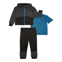 Dječaci fleke puni zip hoodie, majica, joggers 3-komad aktivni set, veličina 4-12