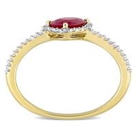 Carat T.G.W. Ruby i Carat T.W. Dijamant 14KT žuto zlato Halo obećanje prsten