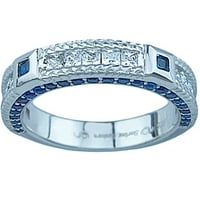 7. Set zaručničkih prstenova od visoko finog poliranog srebra od princeze i svijetloplavog okruglog kamena u stilu vjenčanog prstena