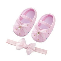 Slatke mekane dječje cipele s bisernim privjeskom s potplatom set cipela za malu djecu mašna za glavu cipele za novorođenče natikače