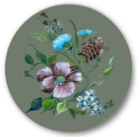 DesignArt 'Tirkizni i ljubičasti proljetni cvjetovi tradicionalni metalni zid - disk od 11