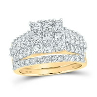 Žensko 10K čvrsto žuto zlato s okruglim dijamantom i četvrtastim vjenčanim prstenom za mladence, set prstena od 6 prstena