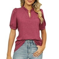 Ljetne majice za žene, duge majice za žene, ženske ljetne jednobojne bluze s izrezom u obliku slova u, široke napuhane bluze kratkih