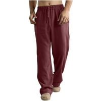 ; Pamučne lanene hlače hlače za muškarce muške obične Ležerne hlače s elastičnim pojasom i džepom hlače s pamučnim lanenim umetkom
