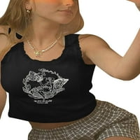 Ženske majice s naramenicama s čipkastim obrubom 92-ih bez rukava s printom iz crtića, pripijeni rebrasti Pleteni gornji dijelovi,