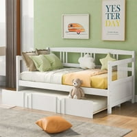 AUKFA dnevni krevet s Trundle-dvostrukom veličinom drvenog kreveta- kauč za tinejdžere i goste- bijelo