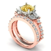 3. dijamant okruglog reza sintetički žuti Moissanite 18-karatni ružičasti zlatni Moissanite s naglascima vjenčani set od 6,5