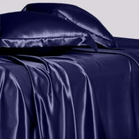 Luksuzna satenska Posteljina, tamnoplava svilena posteljina, jastučnice s dubokim džepom, 4-dijelna Posteljina
