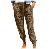 Duge hlače za žene, ženske Ležerne hlače, ljetne hlače s leopard printom, sportske hlače u smeđoj boji