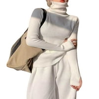 Ženski ugrađeni osnovni džemper s visokim vratom, rebrasti pulover dugih rukava, ležerni džemper, vrhovi s otvorom za palac
