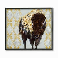 Stupell Industries Gold Buffalo Animal Pattern siva slikanje uokvirene zidne umjetnosti Stephanie Aguilar