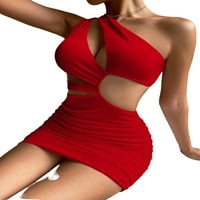 Seksi pripijene crvene ženske haljine s jednim ramenom Bez rukava U obliku rukava