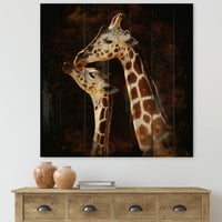 Dizajnerski otisak Izbliza dviju žirafa koje se ljube na prirodnom borovom drvetu.