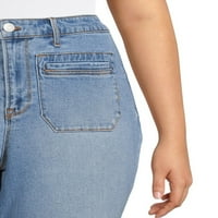 Ženske traperice s džepom na zakrpi Plus-Size & & s izrezima na čizmama