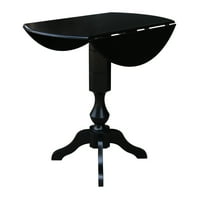 3-dijelna garnitura za blagovanje od punog drveta s okruglim stolom visokim 42 inča i stolicama s lameliranim naslonom u crnoj boji