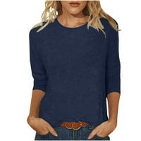 Ženski topovi Plus Size s dugim rukavima, modna jednobojna široka majica, bluza srednje duljine, casual pulover s okruglim vratom,