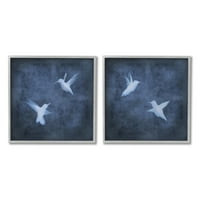 Studell Moderne plave ptice koje lete siluete životinje i insekti slikaju siva uokvirena umjetnička print zidna umjetnost, set od