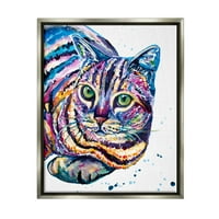 Smiješno prugasta duga mačka portret životinja i insekata Slikarstvo Sivi plovak uokvireni umjetnički tisak zidna umjetnost