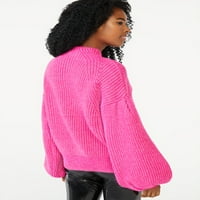 Ugodan ženski džemper s okruglim vratom i rukavima s kuglicama
