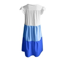 Ženska haljina, Ženska ljetna trobojna haljina A kroja bez rukava s kontrastnim šavovima u plavoj boji 2 inča
