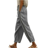 Ženske lanene hlače od donjeg rublja, ljetne Ležerne uske hlače visokog elastičnog struka, jednobojne sportske hlače od pamuka i