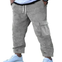 Muške hlače s Više džepova, ravne hlače, baršunaste hlače s elastičnim strukom i vezicama, svijetlosive hlače s donjim dijelom