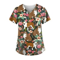 Ženske majice kratkih rukava, bluza s grafičkim printom, radna odjeća, ženske ljetne košulje s izrezom u obliku slova u, bež