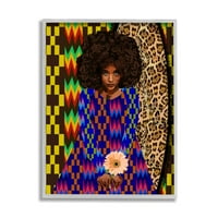 Stupell Industries Leopard Zigzag Sažetak uzorka žena drži cvjetnu grafičku umjetnost siva uokvirena umjetnička print zidna umjetnost,
