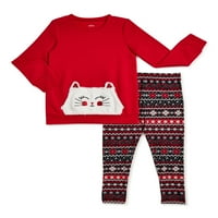 Girls Fau Fur Critter džemper i tiskane gamašce odjeće, 2-komad, veličine 4-10