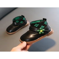 Prozračne kratke čizme za djevojčice, kožne čizme s okruglim prstima, školske cipele s elastičnom trakom, crne, 6,5 inča