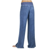 Ženske hlače Plus size, ženske casual hlače s elastičnim pojasom, jednobojne široke duge hlače, svijetle boje, svijetloplave
