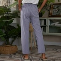 Ljetne hlače za žene, ženske Ležerne ljetne Pamučne široke duge ravne hlače sa srednjim strukom i vezom, ženske hlače s lumenom u