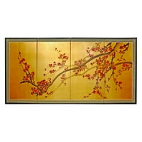 Orijentalni namještaj drvo šljive na svilenom ekranu od 24 zlatne listiće, zidna umjetnost, zidni dekor, ručno oslikana