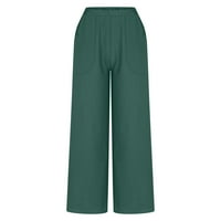 Ženske Plus size hlače u donjem rublju, obične Ležerne hlače s elastičnim strukom od pamuka i lana s velikim džepovima