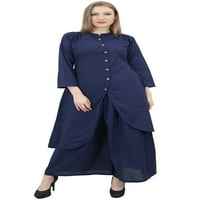 Indijska odjeća u jednobojnoj plavoj boji, asimetrična Kurta-Kurti s Palazzo-24 hlačama