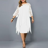Haljine za žene ljetna ležerna haljina jednobojna haljina A kroja s okruglim vratom s rukavima ispod koljena čipkaste haljine u bijeloj