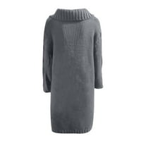 Kardigani za žene modni kardigan s kapuljačom preveliki džemper s džepom jednobojni kaput dugih rukava U tamno sivoj boji