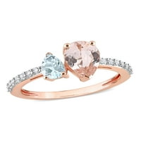 Miabella Ženska karat T.G.W. Aquamarine morganite i bijeli topaz 10kt ružičasto zlato 2-kamen zaručnički prsten