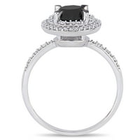 1- Karat T.W. Crno -bijeli dijamant 14K bijelo zlato dvostruki halo zaručnički prsten