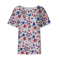 Topovi u donjem rublju, ženska modna majica s printom za Dan neovisnosti, džep na prsima na kopčanje, majica kratkih rukava u crvenoj