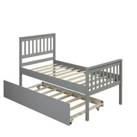 Aukfa twin veličine drvena platforma s platformom s trundle za djecu i odrasle, moderni krevet s uzglavljem i pločom za malu živu