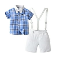 Kompleti odjeće za dječake kratkih rukava, vrhovi i kratke hlače, džentlmenski set s naramenicama, Plava, 90
