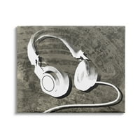 Stupell Industries glazbene slušalice preko smeđeg rustikalnog uzorka zrna drveta, 30, dizajn Daphne Polselli