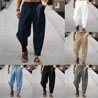 Muške široke hlače s kravatom, široke hlače s elastičnim pojasom, Ležerne hlače s džepovima u tamnoplavoj boji;