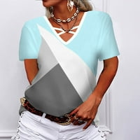 Ženski vrhovi s izrezom u obliku slova H i križnim izrezima, labavi modni nepravilni geometrijski otisci, udobna mekana majica kratkih
