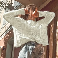 Ženski džemperi plus size zimska rasprodaja Okrugli vrat dugi rukav jednobojni otvoreni ležerni bež džemperi u veličini